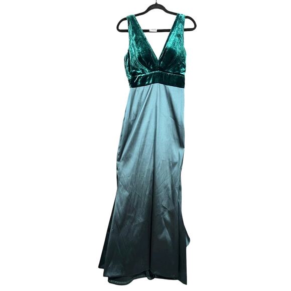 Sachin & Babi Dress Womens 6 Emerald Green Velvet Satin Gown Formal Ruffle Back - Picture 1 of 14